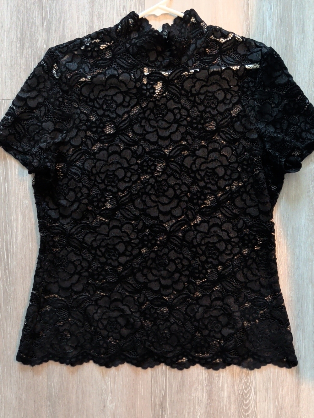 Frank Lyman Black Velvet Burnout Lace Top | Size 16 | Elegant Floral Mesh Blouse